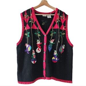 White Stag Plus Jolly Hanging Elves Ugly Cute Christmas Holiday Party Sweater